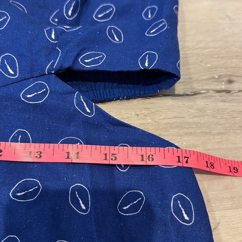 Farm Rio NWT Mixed Ondina Blue Midi Cut out/ ruched sided Dress buttoned down - Picture 11 of 12